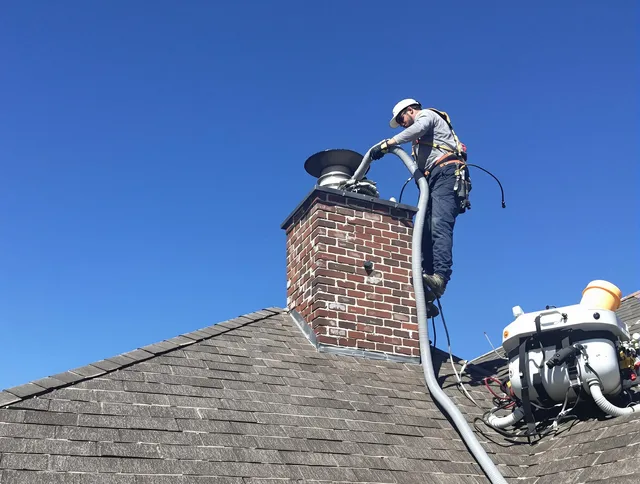 Dedicated Derby Chimney Sweep team member cleaning a chimney in Derby, CT