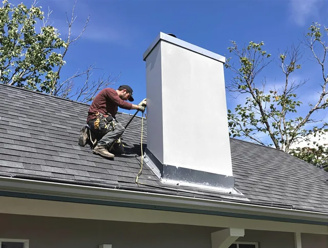Derby Chimney Sweep team member finishing chimney construction in Derby, CT