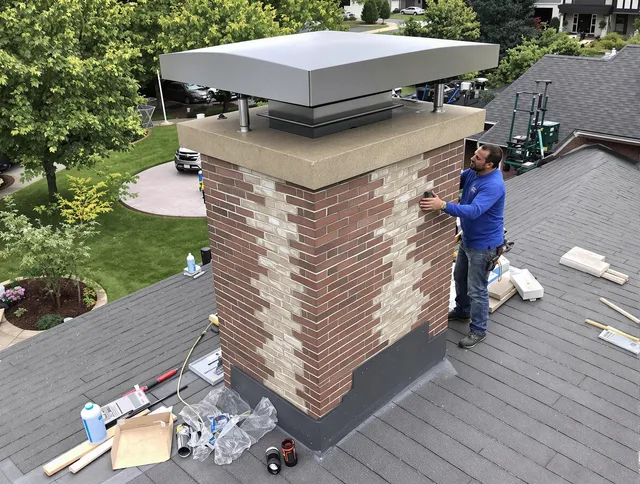 Derby Chimney Sweep team working on a custom chimney remodel in Derby, CT