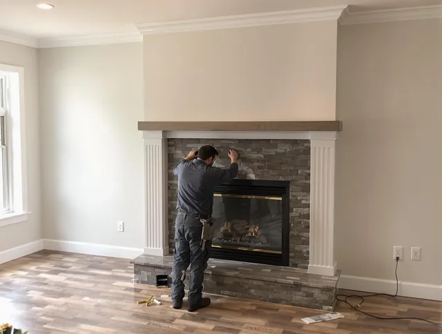 Derby Chimney Sweep finishing a custom fireplace install in Derby, CT